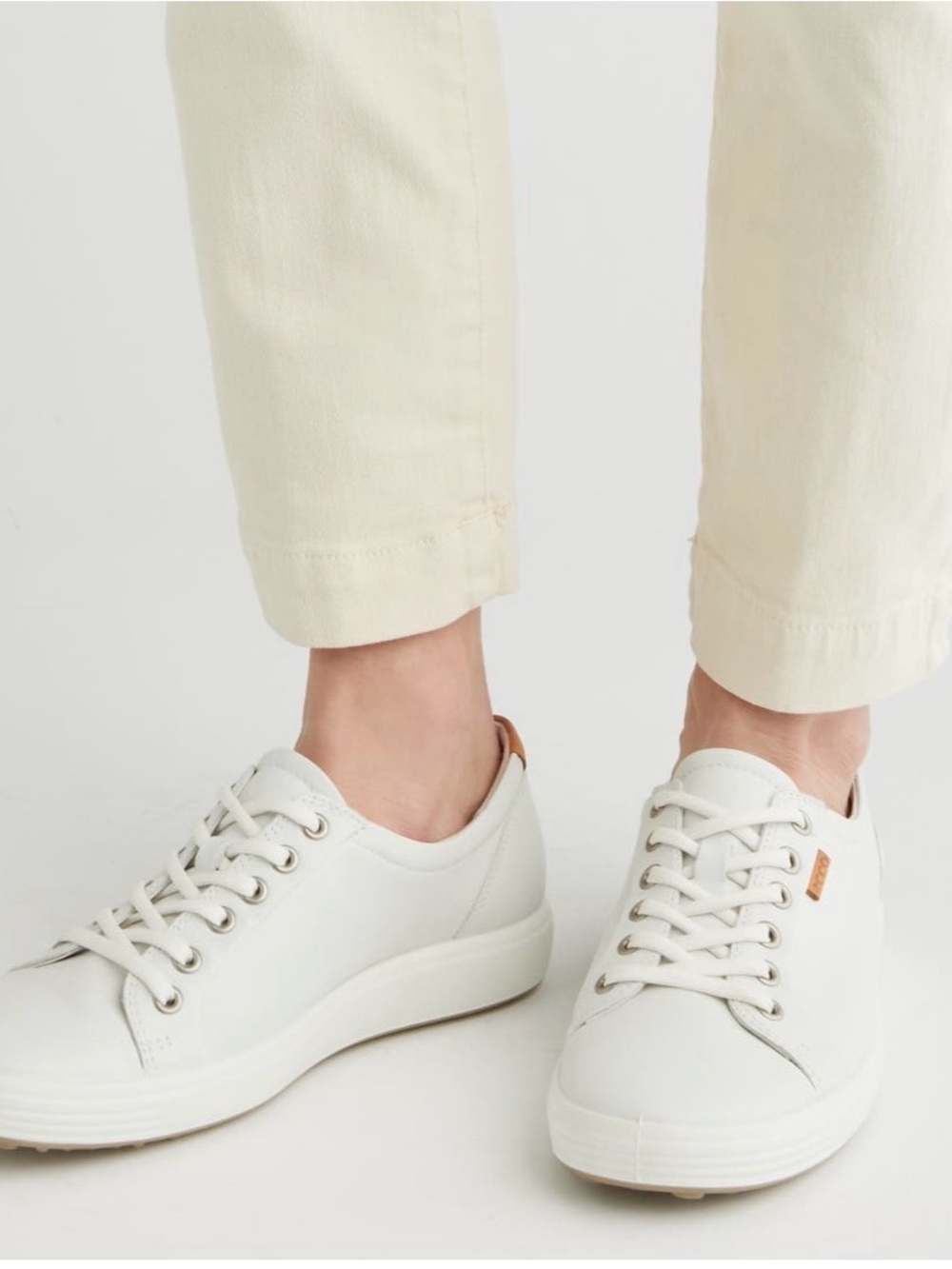 Ecco Women's White Leather Sneakers with Cream Laces